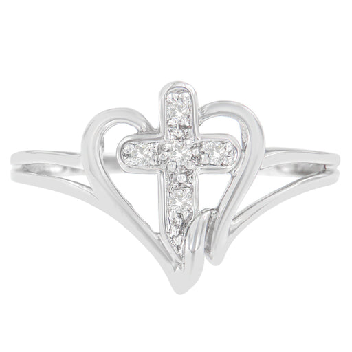 Bids.com 10K White Gold Diamond-Accented Cross & Open Heart Promise Fashion Ring (H-I Color, I1-I2 Clarity) - Size 7 Rings White Smoke 8 / White.Gold,6 / White.Gold,7 / White.Gold,7.5 / White.Gold,6.5 / White.Gold