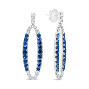 Bids.com 18K White Gold 1.11 Cttw Blue Round Diamond and Blue Sapphire Openwork Oval Shaped Dangle Earrings (F-G Color, VS1-VS2 Clarity) Earrings White Smoke White.Gold / 1.11