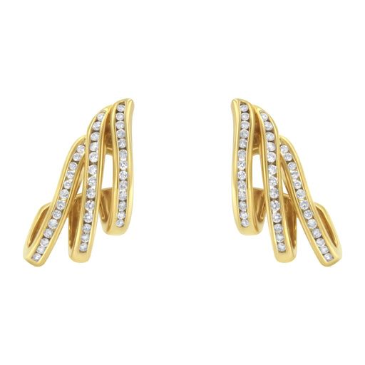 Bids.com 10K Yellow Gold 1.0 Cttw Round Brilliant Cut Diamond Spiral Multi Row Channel Set Open Hoop Pushback Stud Earrings (H-I Color, I1-I2 Clarity) Earrings White Smoke Yellow.Gold / 1