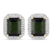 Bids.com 3.57 Carat Genuine Green Tourmaline and White Diamond 14K Yellow Gold Earrings Earrings White Smoke