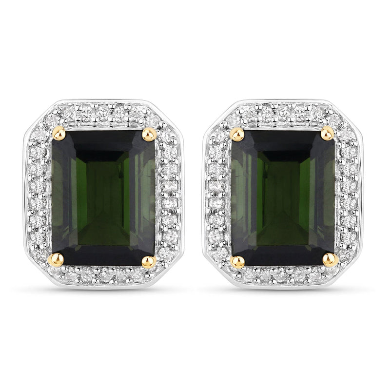 Bids.com 3.57 Carat Genuine Green Tourmaline and White Diamond 14K Yellow Gold Earrings Earrings White Smoke