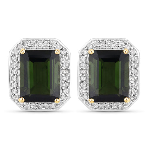 Bids.com 3.57 Carat Genuine Green Tourmaline and White Diamond 14K Yellow Gold Earrings Earrings White Smoke
