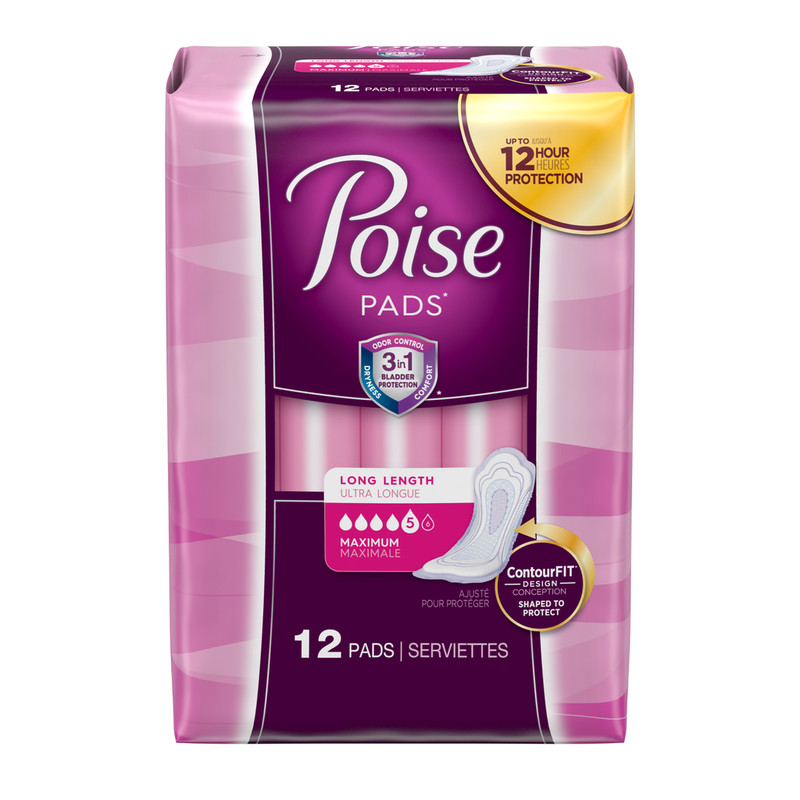 Poise Poise Incontinence Pads, Maximum Absorbency, Long Menstrual Pads Midnight Blue