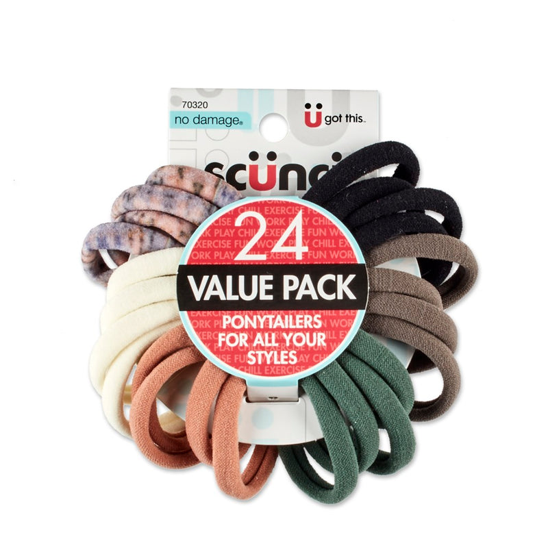 Scunci Mixed Neutral Ponytailers, 24 Pc