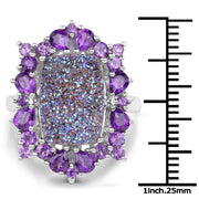 Bids.com 5.97 Carat Genuine Drusy Quartz and Amethyst .925 Sterling Silver Ring Rings White Smoke size 7.00,size 6.00,size 8.00,size 9.00