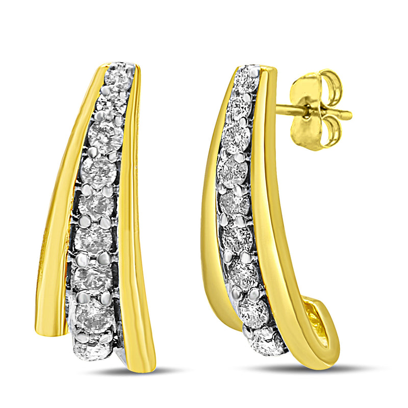 Bids.com 10K Yellow Gold Plated .925 Sterling Silver 0.50 Cttw Round Diamond Graduated Huggie Earrings (I-J Color, I2-I3 Clarity) Earrings White Smoke Yellow.Sterling Silver / 0.5