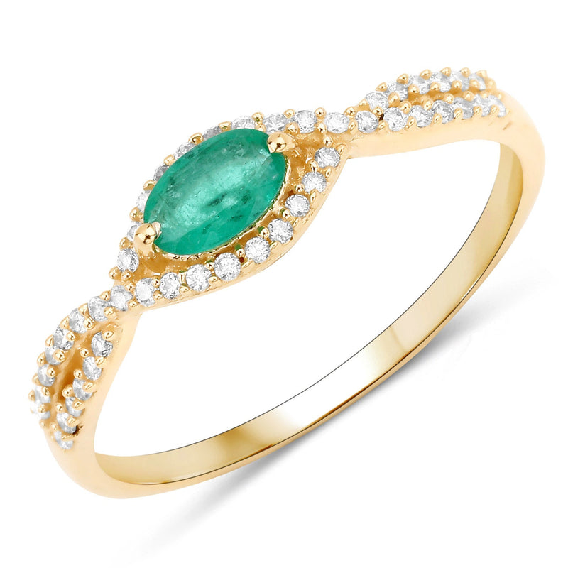 Bids.com 0.32 Carat Genuine Zambian Emerald and White Diamond 14K Yellow Gold Ring Rings White Smoke size 7.00,size 6.00,size 8.00,size 5.00,size 9.00