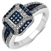 Bids.com 0.50 Carat Genuine Blue Diamond & White Diamond .925 Sterling Silver Ring Rings White Smoke size 6.00,size 5.00,size 7.00,size 8.00,size 9.00,size 10.00