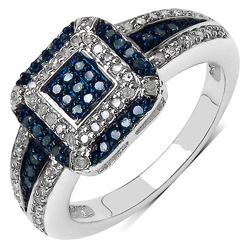 Bids.com 0.50 Carat Genuine Blue Diamond & White Diamond .925 Sterling Silver Ring Rings White Smoke size 6.00,size 5.00,size 7.00,size 8.00,size 9.00,size 10.00