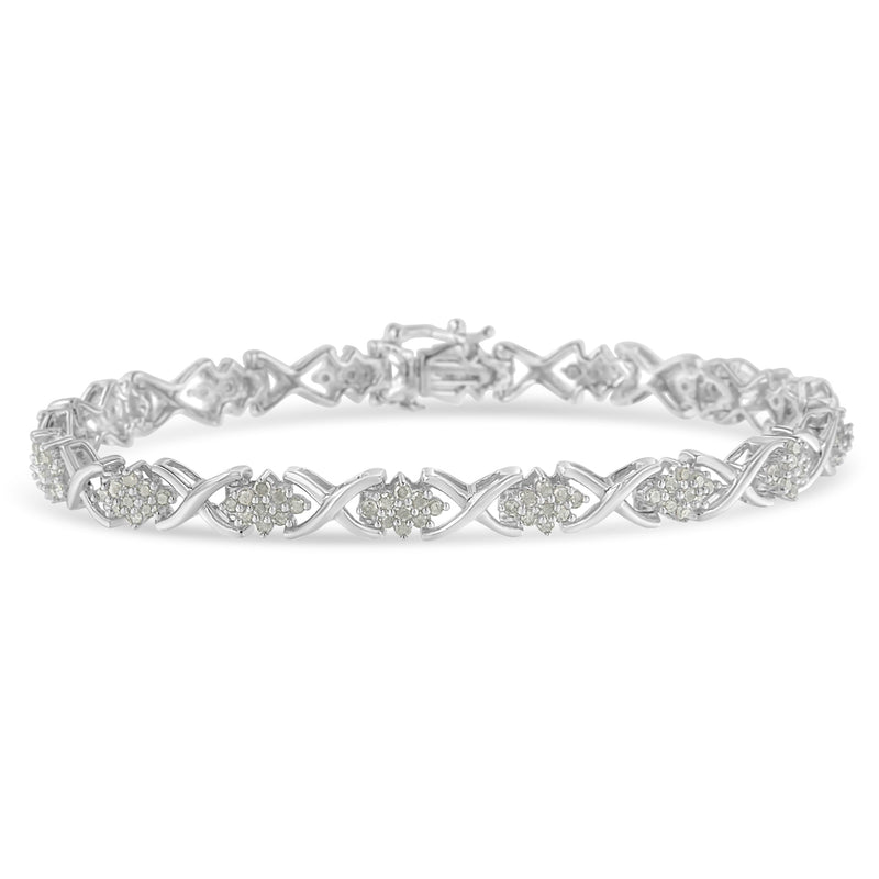 Bids.com .925 Sterling Silver 1-1/2 Cttw Diamond Cluster X Link 7" Tennis Bracelet (I-J color, I3 clarity) Bracelets White Smoke White.Sterling Silver / 7