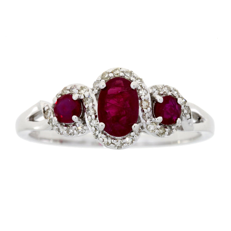 Bids.com 1.04ct Ruby Diamond 3 Stone Ring 14KT White Gold Rings White Smoke 7