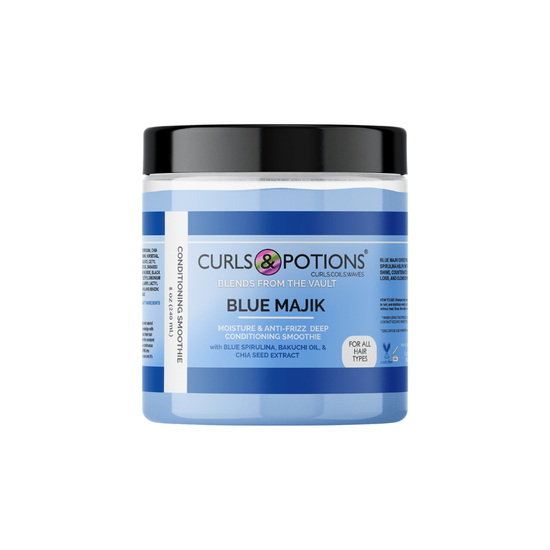 Curls & Potions Blends Blue Majik Leave In & Deep Conditioning Smoothie Conditioner Sky Blue JAR