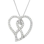 Bids.com 14K White Gold 1.0 Cttw White Diamond Awareness Ribbon & Open Heart 18" Pendant Necklace (H-I Color, I1-I2 Clarity) - White Diamond Ribbon Necklaces White Smoke White.Gold / 18