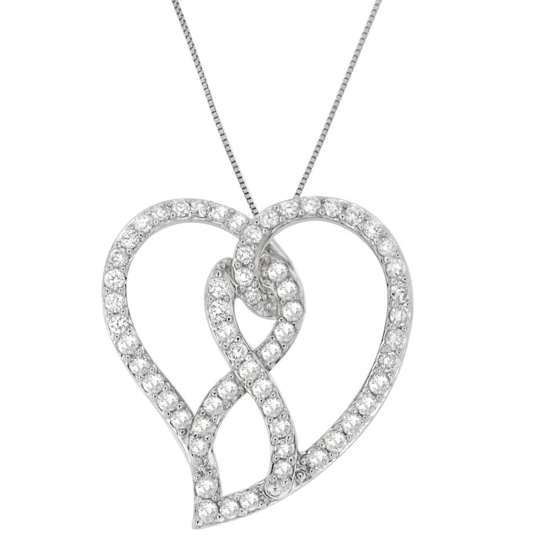 Bids.com 14K White Gold 1.0 Cttw White Diamond Awareness Ribbon & Open Heart 18" Pendant Necklace (H-I Color, I1-I2 Clarity) - White Diamond Ribbon Necklaces White Smoke White.Gold / 18