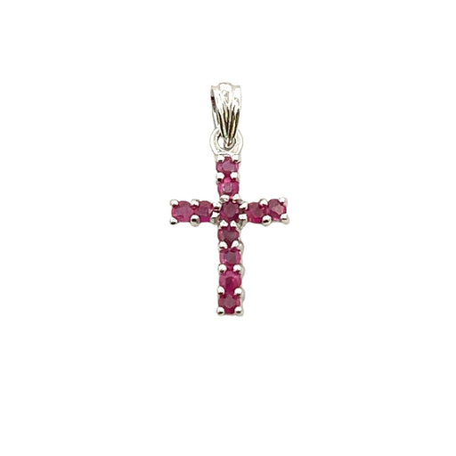 Bids.com .21ct Ruby Cross Religious Pendant 10KT White Gold Pendants White Smoke