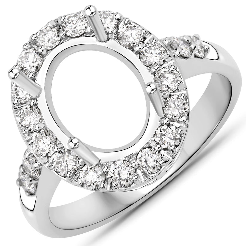 Bids.com 0.60 Carat Genuine White Diamond 14K White Gold Semi Mount Ring - holds 10x8mm Oval Gemstone Rings White Smoke size 7.00,size 6.00,size 8.00