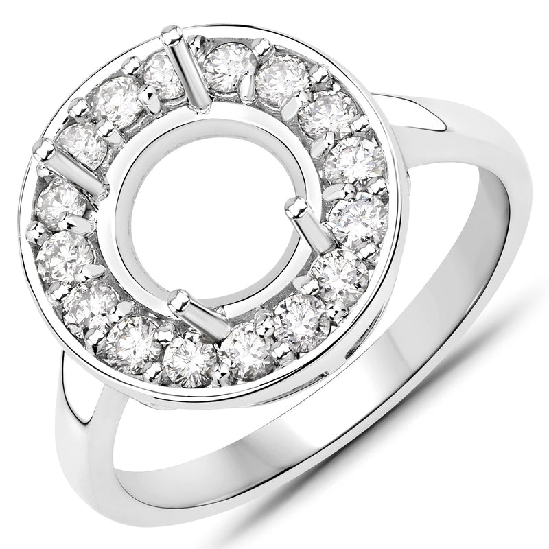 Bids.com 0.48 Carat Genuine White Diamond 14K White Gold Semi Mount Ring - holds 8.00mm Round Gemstone Rings White Smoke size 7.00,size 6.00,size 8.00
