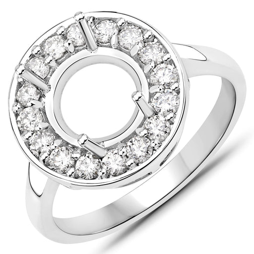 Bids.com 0.48 Carat Genuine White Diamond 14K White Gold Semi Mount Ring - holds 8.00mm Round Gemstone Rings White Smoke size 7.00,size 6.00,size 8.00