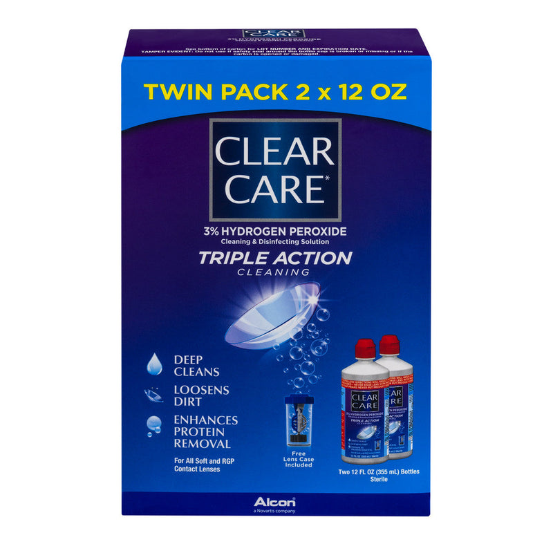 Clear Care Clear Care Triple Action Cleaning & Disinfectant Solution Twin Pack, 12 Fl Oz Contact Lens Solution Midnight Blue