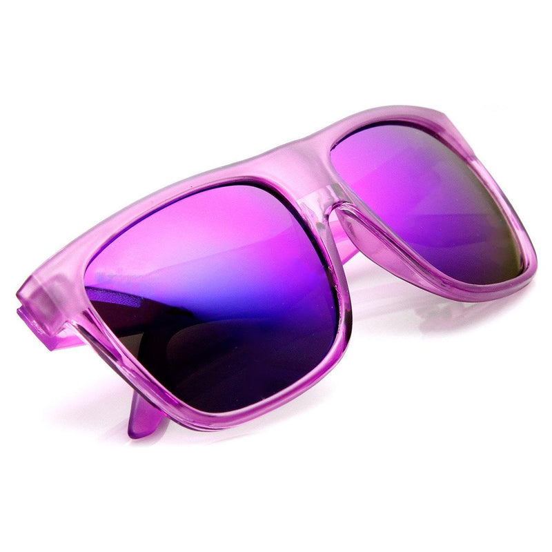 zeroUV Frosted Retro Flat Top Candy Color Mirrored Lens Sunglasses 8610 Sunglasses White Smoke Pink Purple