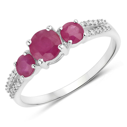 Bids.com 1.02 Carat Genuine Ruby and White Diamond 14K White Gold Ring Rings White Smoke size 6.00,size 7.00,size 8.00