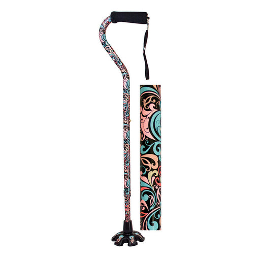 Essential Medical Supply Essential Medical Supply Couture Offset Cane With Matching Standing Tip, Celebration Pattern Canes & Walking Sticks White Smoke