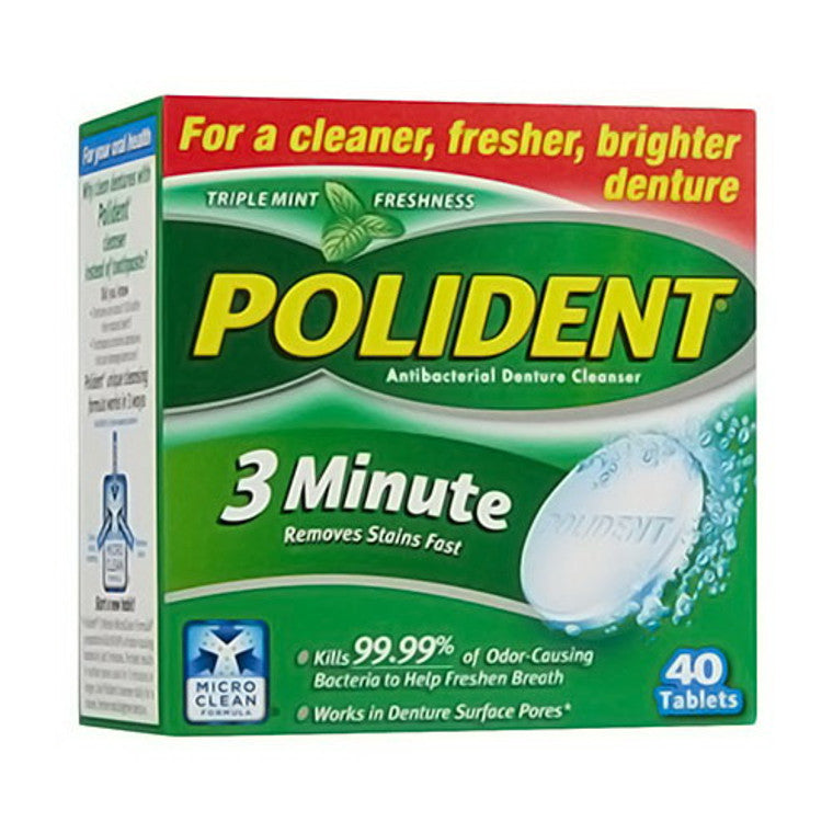 Polident Polident 3 Minute Triple Mint Antibacterial Denture Cleanser Tablets Oral Care Forest Green