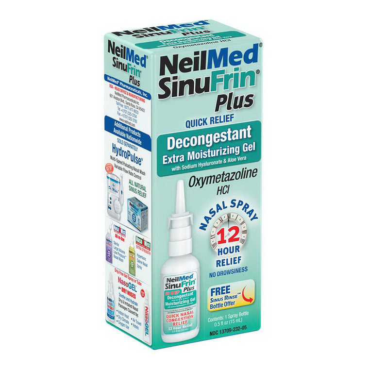 NeilMed Sinufrin Plus Decongestant Moisturizing Nasal Gel 0.05%, 0.5 oz (15 mL) Respiratory Care Light Blue