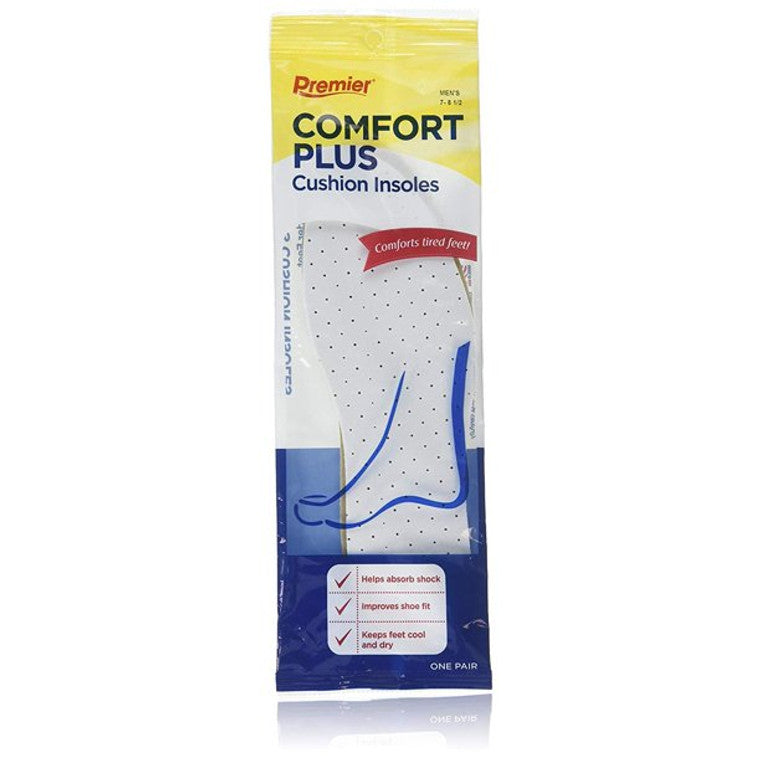 Premier Premier Premium Comfort Plus Cushion Insoles For Men, Size: 7 - 8.5, 1 Pair Insoles & Inserts Light Gray