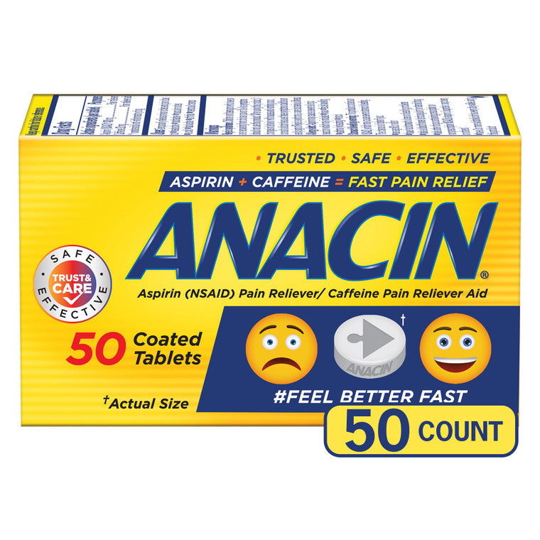 Anacin Anacin Aspirin & Caffeine Pain Reliever Tablets Personal Care White Smoke