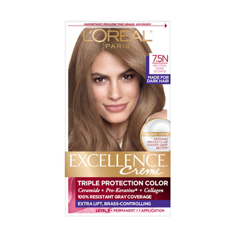 L'Oreal Paris L'Oreal Paris Excellence Crme Permanent Triple Protection Hair Color, 7.5N Dark Neutral Blonde Hair Color White Smoke