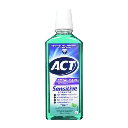 ACT ACT Total Care Sensitive Formula Anticavity Fluoride Mouthwash, Mild Mint 18 Oz Mouthwash White Smoke
