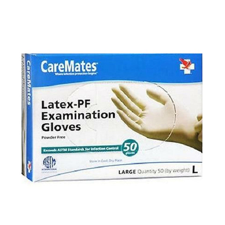 Caremates CareMates Latex Exam Gloves – Powder-Free & Non-Sterile – Large, 50 ct Disposable Gloves White Smoke