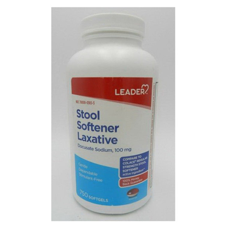 Leader Health Care Leader Health Care Stool Softener Laxative Docusate Sodium 100 Mg Softgels Medicine Cabinets Gray