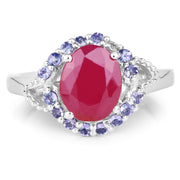 Bids.com 4.03 Carat Genuine Glass Filled Ruby & Tanzanite .925 Sterling Silver Ring Rings White Smoke size 6.00,size 7.00,size 8.00,size 9.00,size 5.00
