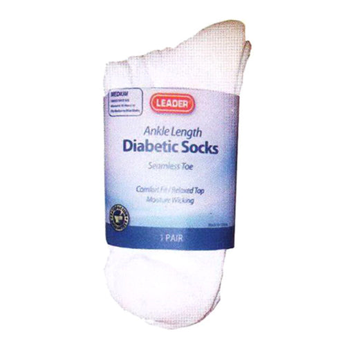 Leader Health Care Leader  Diabetic Sock Crew White Large  1 Pr Socks White Smoke