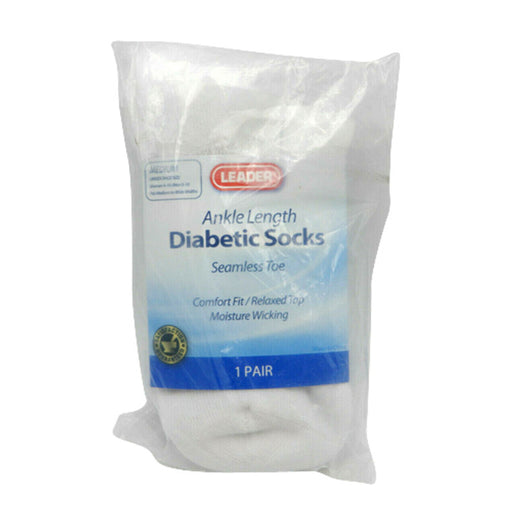 Leader Health Care Leader™ Diabetic Ankle Socks – White (Size Medium) Socks White Smoke