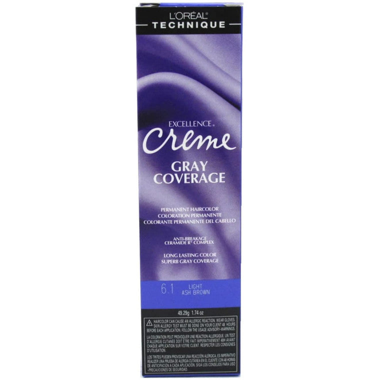 L'Oreal L'Oreal Excellence Creme Gray Coverage Permanent Hair Color 6.1 Light Ash Brown Hair Color Dark Gray