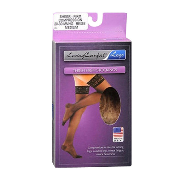 Loving Comfort Loving Comfort Thigh High Stockings Firm Compression  Beige Medium - 1ct Personal Care Dim Gray