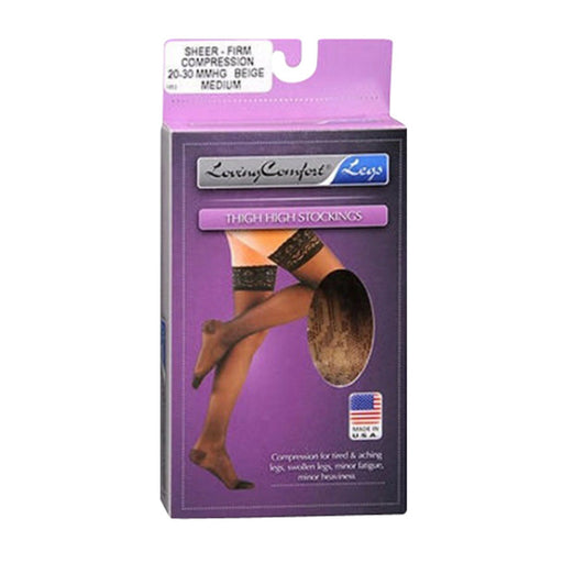 Loving Comfort Loving Comfort Thigh High Stockings Firm Compression  Beige Medium - 1ct Personal Care Dim Gray