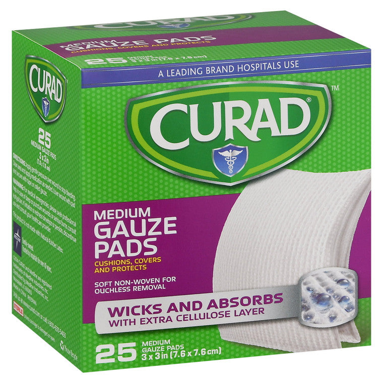 Curad Curad Pro-Gauze Premium Gauze Pads, Extra Absorbent & Soft – 3" x 3", 25 Count First Aid White Smoke