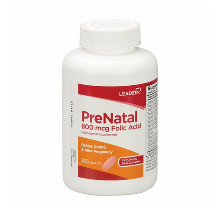 Leader Leader Prenatal Vitamin with 800 mcg Folic Acid - 365 Caplets (1 Year Supply) Vitamins & Supplements White Smoke