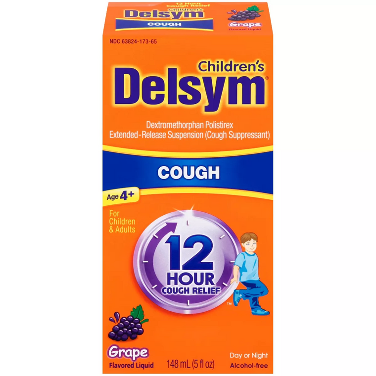 Delsym Delsym Children'S Cough Suppressant Liquid, Grape Flavor, 5 Ounce Grapes Orange Red
