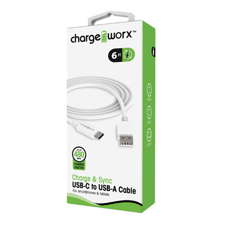 Chargeworx Chargeworx  Usb -Ausb -C 6Ft Wht 1 Cables White Smoke