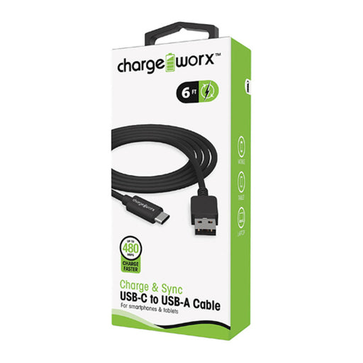 Charge Worx Charge Worx® 6ft USB-C to USB-A Sync & Charge Cable – Black Cables White Smoke