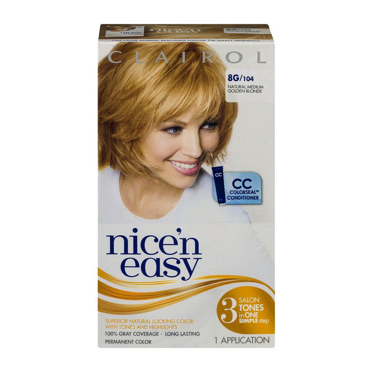 Nice N Easy Nice N Easy Clairol Hair Color, 8G, 104 Natural Medium Golden Blonde Hair Color Gray