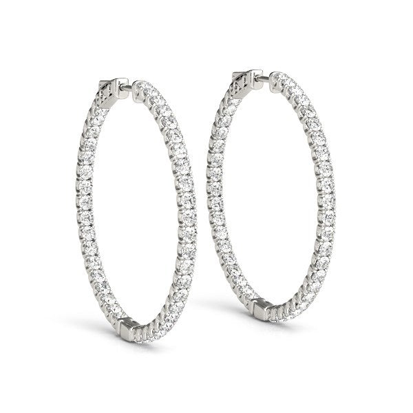 Bids.com 14k White Gold Diamond Hoop Earrings with Shared Prong Setting (2 cttw) Earrings White Smoke White Gold