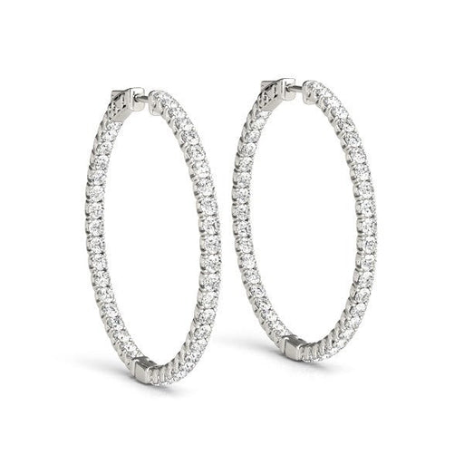 Bids.com 14k White Gold Diamond Hoop Earrings with Shared Prong Setting (2 cttw) Earrings White Smoke White Gold