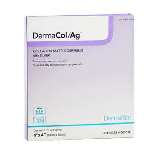 Dermarite Skin Care DermaRite DermaCol/Ag Collagen Matrix Wound Dressing with Silver, 4" x 4" (10 Count/Box) Medical Supplies Light Gray