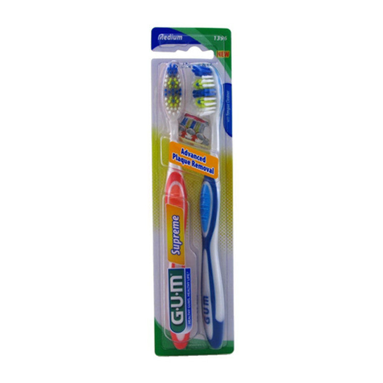 GUM GUM Supreme Medium Advance Plaque Toothbrush Twin Pack, Full/Medium Toothbrushes Dark Gray